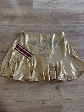 Lucky In Love Tennis Skirt in Metallic Gold with Stripe Detail